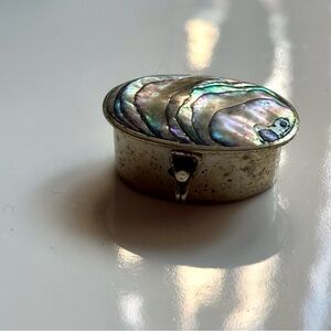 Alpaca Silver Oval Abalone Shell Silver Pill Box Trinket Box Mexico